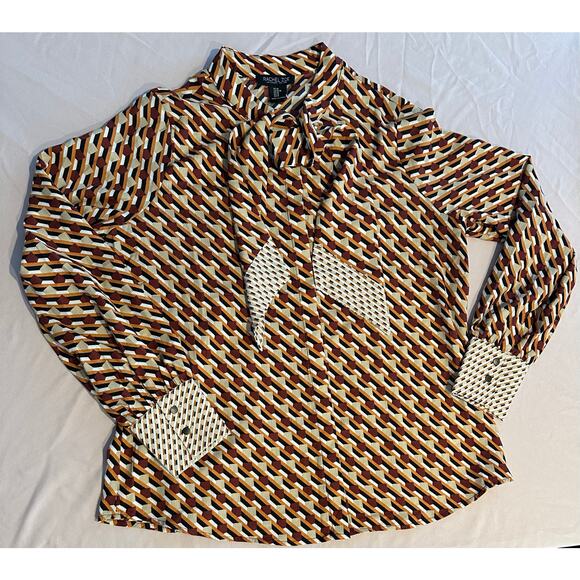 Rachel Zoe women’s button down blouse geometric print Medium Business Casual Tie - Picture 1 of 8